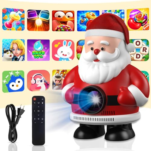Projecteur vidéo portable 1080p avec WiFi et Bluetooth, Père Noël, mise au point manuelle, angle réglable pour chambre à coucher, cadeau de Noël pour la famille