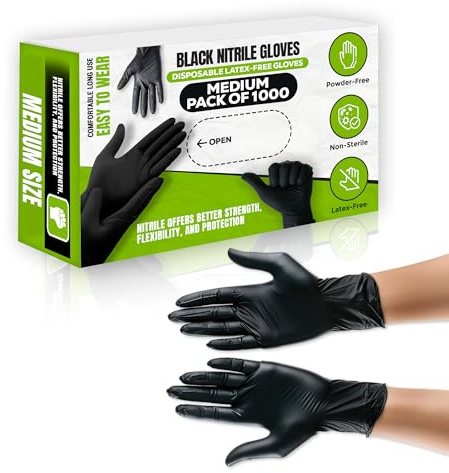gzzhongheng Black Nitrile Gloves Medium – Pack of 1000 Disposable Gloves | Latex-Free & Powder-Free Heavy Duty Gloves for Cleaning, Food Prep, Tattoo, Salon, Workshop, Automotive & Professional Use