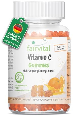 fairvital Vitamin C Gummies, 90 Stück, 500mg pro Tagesdosis, Orangen-Geschmack, Hochdosiert, 100% Vegan + Zuckerfrei, qualitätsgeprüft und hochdosiert, Made in Germany