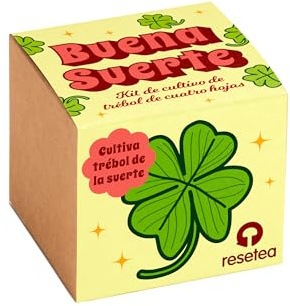 Resetea Kit Cultivo Trébol de 4 Hojas Oxalis Deppei – Planta Natural de la Suerte para Regalar – Amuleto Vivo Fácil de Cultivar en Casa – Regalo Original para Desear Éxito y Prosperidad