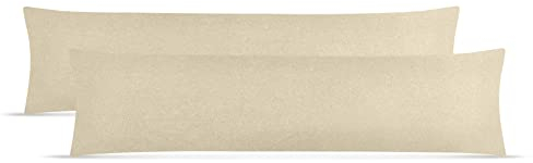 leevitex Kissenbezug Set | 2er Pack | 100% Baumwolle | Jersey | Kissenbezüge | Seitenschläferkissen | Kissenhülle | Nackenkissenbezug | Creme/Naturweiß, 40 x 145 cm | Seitenschläfer/Stillkissenbezug