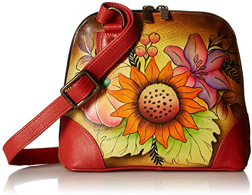 Anna by Anuschka Damen Women Hand Painted Leather Small Multi Compartment Zip-Around Organizer Handgemaltes Original-Kunstwerk, Herbststrauß