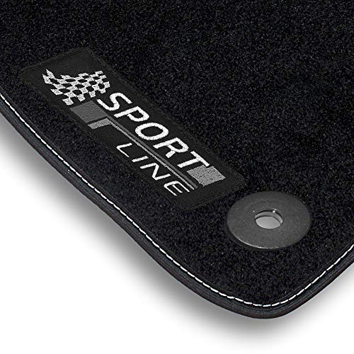 Bär-AfC Auto Fußmatten Sport Line passend für Opel Insignia Typ A 2008-2013, Autoteppiche Nadelvlies Schwarz, Bandeinfassung mit Silberner Ziernaht, Stick Silber & Grau, Set 4-teilig, OP02810