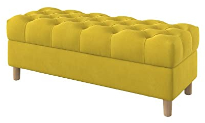Furninero - Tiefer gepolsterter Sitzbank Sitzhocker Sitzruhe Betthocker Ottomane, mit Stauraum, Gerundete Beine, 120 cm breit, Majestic Velvet Yellow Stoff (Licht zu reinigende), Gelb