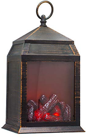 YAKii Linterna de chimenea de 30,48 cm de altura, 6 ledes superbrillantes, temporizador de 6 horas, funciona con pilas, para colgar sentado, decoración para interiores y exteriores.