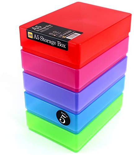 WestonBoxes A5 Colourful Storage Box with Lid, Craft and Office Storage | 216x154x55mm internal | A5 paper, ink pads, stamps | Acid-free | Available in Red, Green, Blue, Purple, Pink, Clear and White