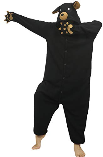 dressfan Unisex Orso Pigiama Kigurumi Costumi Animali Cosplay Costumi Tuta Uomo Donna Adulti Bambini (Nero, XL(70-74))