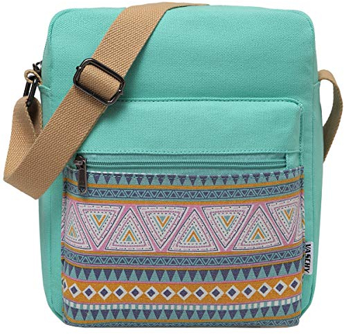 VASCHY Umhängetasche Mädchen, Vintage Klein Wasserabweisend Canvas Schultertasche Crossbody Bag Damen Teenager Tasche mit Verstellbaren Schulterriemen Türkis