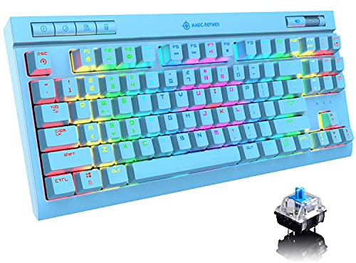 ZIYOU LANG Clavier de jeu mécanique, Chroma RVB 18 types de clavier rétroéclairé à DEL avec fil de type C, 87 touches anti-ghosting, interrupteur bleu et 4 molettes de défilement pour joueurs PC