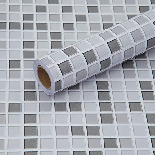 Fantasnight Mosaic Tile Stickers Peel and Stick Wall Tiles 40 × 500cm Grey Stick on Vinyl Wrap Self Adhesive Wallpaper Sticky Back Plasitc Roll Backsplash for Kitchen Bathroom