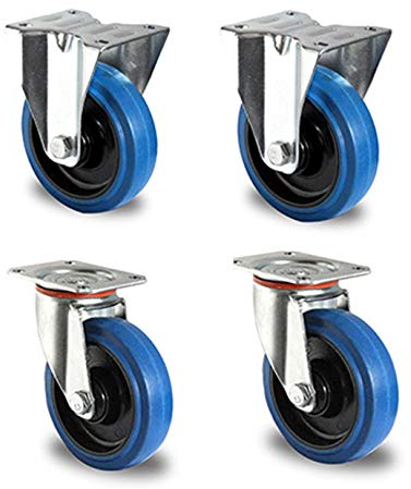 der ROLLENDE SHOP - Rollensatz - 2 Lenkrollen und 2 Bockrollen mit Rollenlager - 80 mm Durchmesser - Serie R4F1 - Blue Wheels