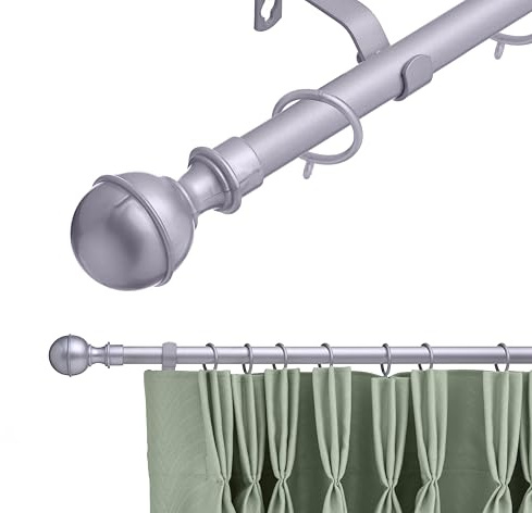 16-19 mm Extendable Metal Curtain Pole Rods Voile Easy Fitting Ball Satin Steel 210-360 cm