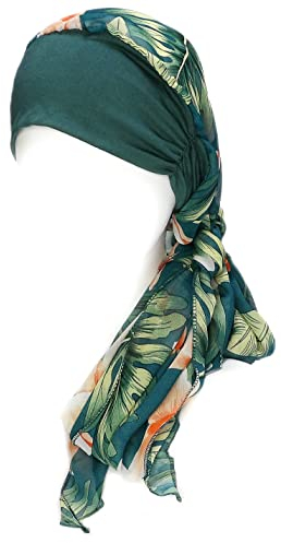 Gragengs Couvre-chef pour femme - Bonnet de sommeil - Écharpe pour chauve - Chapeaux contre le cancer - Turbans, Fleur vert foncé, taille unique