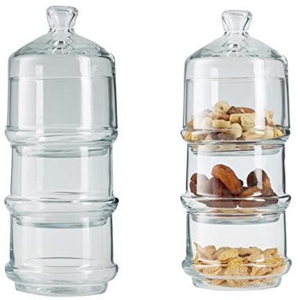 3 Tier Glass Cake and Cookie Containers - Round Domed Jars for Patisserie Display (Set of 2)