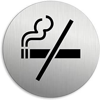 Schild Rauchverbot Rauchen verboten Ø 75 mm Türschild Aluminium Edelstahloptik selbstklebend 39062-K