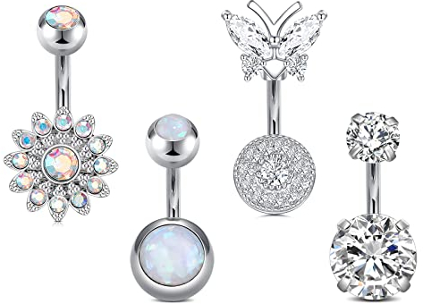 Incaton Bauchnabelpiercing 6mm Schmetterling Nabelpiercing Ring Banane Piercing mit Kristall Kugeln Piercing Schmuck Set 14 Gauge