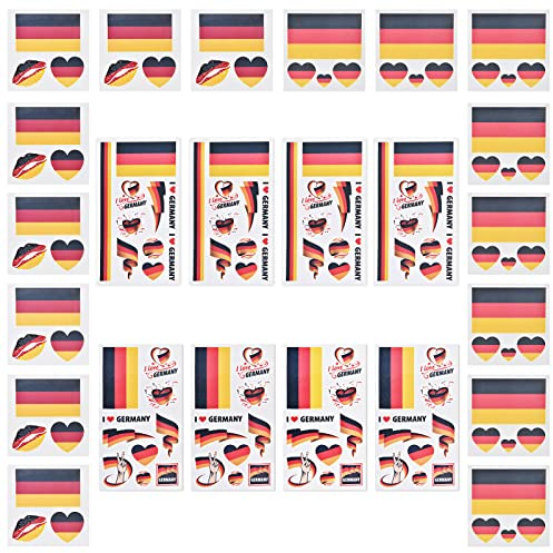 AhfuLife 24 Blätter Deutschland Flagge Tattoos Aufkleber,Deutsche Dekoration Temporäre Tattowierung Set Wasserdichter Gesichts Tattoos Sticker für Damen Fußball EM 2025 Eurovision Haus Bar Party Deko
