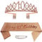 10. Geburtstag Schärpe Und Tiara, Krone 10 Roségold Kristall Geburtstagkrone Set,Rose Gold Geburtstagskrone Schärpe Deko Birthday Crown für Mädchen Frauen Birthday Party Accessoires