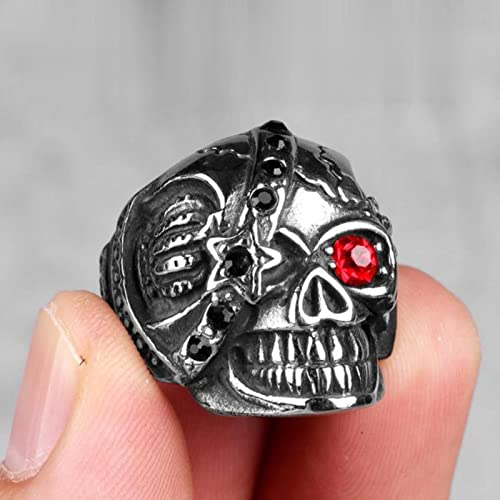 XJruixi Stainless Steel Men Rings Red Eye Mech Warrior Skull Punk Rock Gothic for Biker Male Boy Jewelry Creativity Gift Wholesale