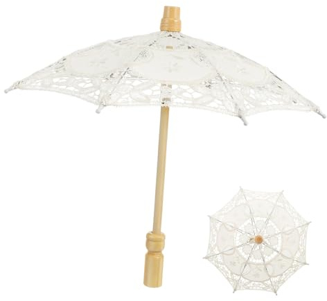 Stobok Bride Lace Parasol Umbrella 11.02In Vintage Embroidery Wedding Decorative Umbrella for Photography Prop Tea Party and Bridal Costume Accessory