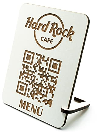 Código QR de Madera Personalizado - Código QR Mesa Carta Restaurante, Café, Bar - Cartel Menú Letrero Grabado con QR y Logotipo del Comercio Establecimiento - Arluma
