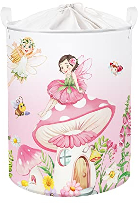 Clastyle 45L Feen Pilz Schmetterlinge Blume Rosa Baby Mädchen Wäschekorb Spielzeug Kleidung Aufbewahrungskorb für Kinderzimmer, 36x45 cm