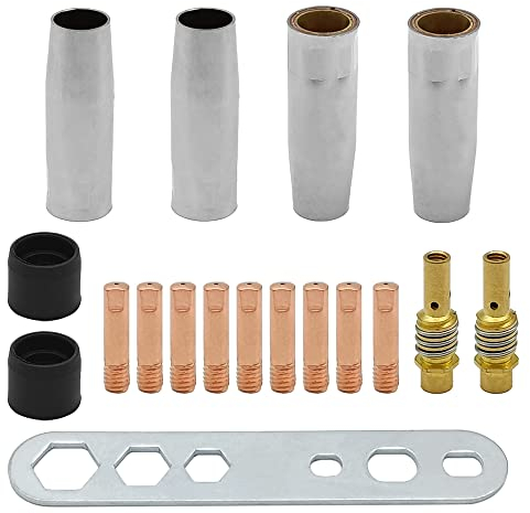 GYSRXS 19 Pezzi Parti Usurate MIG/MAG Accessori per AK-15/MB-15(10×Ugelli Saldatrice a Filo 0,8mm,4×Ugello,2×Isolator,2×Diffusoree,1×Chiave Inglese)