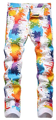 Baylvn Herren Casual Gedruckt Slim Fit Jeans Skinny Denim Hosen, C-Lack, 48