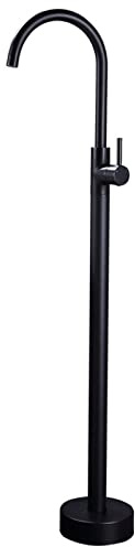 SWHC Rubinetto per Vasca Freestanding, Rotazione a 360° Rubinetto per Vasca da Terra Maniglia Unica Rubinetto Vasca da Bagno Freestanding Ottone Rubinetto Bagno Nero