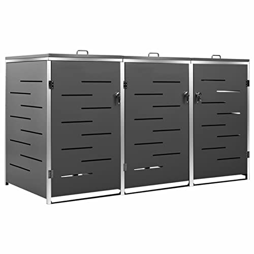 Tidyard Abri pour 3 Poubelles Abri pour Poubelle Jardin Cache-Poubelle Abri Poubelle Extérieur INOX, Verrouillable, Anti-Rouille 207x77,5x115 cm