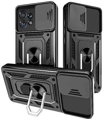 Yutwo Cover per Motorola Edge 40 Pro, Custodia per Motorola Edge 40 Pro Antiurto Scorrevole Protezione Fotocamera Custodia con 360°Rotante Anello Supporto TPU+PC Cover per Edge 40 Pro- Nero