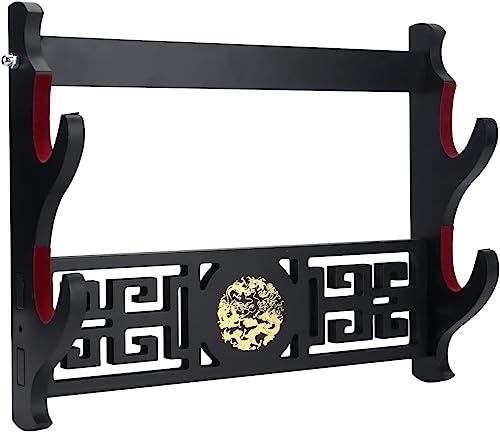 Z-fiber Schwerthalter Katana Wandhalterung 2-Tier Drachenikone Samt Gepolsterte Katana Halter Samurai Schwert Display Rack Wand Lichtschwert Wakizashi Schwertständer Display Hange