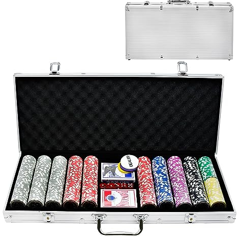 SUBTLETY Pokerkoffer Pokerset mit Aluminium Gehäuse 500 Laser Pokerchips Professionelle Poker Set inkl. 2X Pokerdecks, 3X Dealer Button, 5X Würfeln, 2X Schlüssel (Silber)