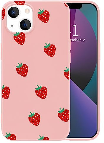 MAYCARI Strawberry Phone Case for iPhone XR, Pink Liquid Silicone Girly Cases, Cartoon Soft Gel Rubber Full-Body Protective Microfiber Lining Shockproof Cover for Boys, Women, Men