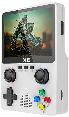 CRGANGZY X6 Jugador de juegos de mano 3.5 pulgadas pantalla IPS Mini consola de juegos 2000mAh ATJ22735 32bit RISC Soporte Mango Conexión Niños Regalos (Blanco) (Montessori Toys)