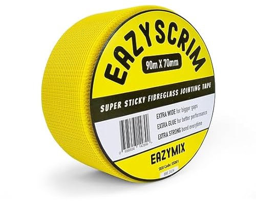 EAZYMIX EAZYSCRIM Plasterboard Mesh Scrim Jointing Tape Super Sticky Fiberglass Self Adhesive Drywall Plasterers Tape 70mm x 90m