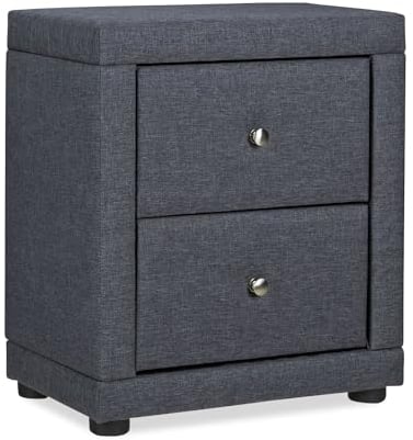 Homestyle4u 2512, Schlafzimmer Nachttisch Nachtschrank Grau Stoff Beistelltisch mit 2 Schubladen