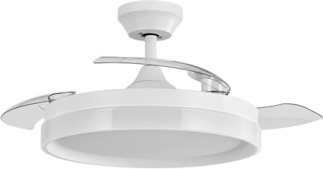 ABRILA - Ventilador DC ZENIT | Color Blanco con tres Aspas Desplegables | con 6 Velocidades Ajustables | con 3 Temperaturas de Luz | Mando a Distancia Incluido