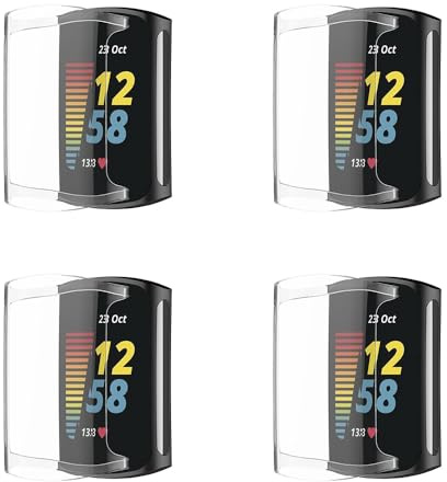 4 Stück Hülle für Fitbit Charge 6 Schutzfolie Schutzhülle, Flexibles TPU Displayschutz Case Kratzfest Abdeckung Schutz Gehäuse Kompatibel mit Fitbit Charge 6/Charge 5