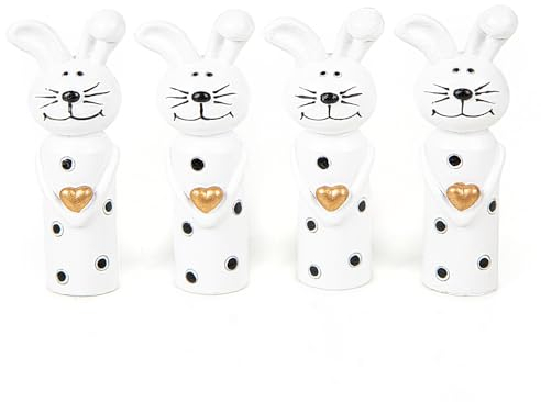 Logbuch-Verlag 4 kleine Osterhasen Figuren Hasen mit Herz schwarz weiß Gold mini Ostergeschenke Hasenfiguren 8,5 cm
