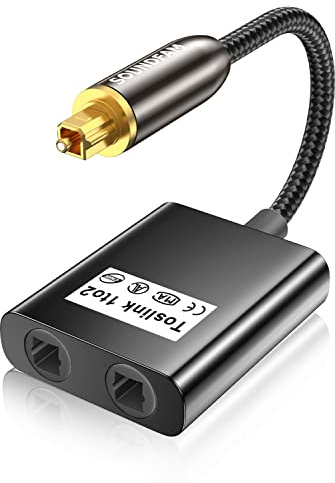 SOUNDFAM Optical Audio Splitter 1 in to 2 Out Toslink Splitter Optical Adapter Ideal for Home Theatre and More-Black