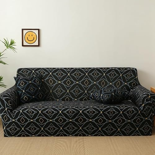 Sofaschoner Schwarz Sofaüberwurf Weich Spandex Sofaschoner rutschfest Couch Überwurf Waschbare Sofa Überzug Sofabezug mit Elastischen Riemen Sofabezug L Form Universelle 1 Sitzer