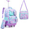 HTgroce Meerjungfrau Trolley Rucksack Mädchen Schulranzen Trolley Mädchen 7 Jahren Rolling Backpack Girls School Bag Trolley