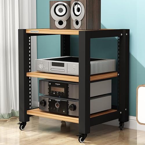 LYXWGRZD Mobile Stereo Hi Fi Rack HiFi, Rack Audio con Ripiani Regolabili, Cabinet Audio HiFi, mobiletto Stereo Multifunzione(Light Walnut,64cm/25.1in)
