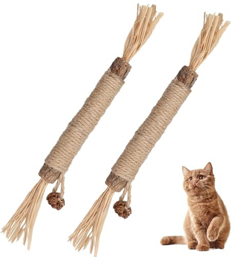 2 Pièces Bâtonnets Herbe à Chat,Bâtons à Mâcher pour Chats,Jouet Chat Interieur,Jouets Molaires de Chat en Bois Naturel,pour Grincer des Dents,Élimine Le Tartre et la Mauvaise Haleine