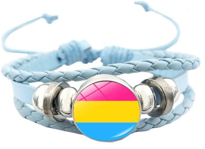 OAKKY Unisex Aleación 18mm Cool Rayas de Colores Pansexual Bandera Trenzado a Mano Cuero Trenzado LGBT Orgullo Ajustable Pulsera Azul