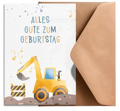Bagger Geburtstagskarte - Alle gute zum Geburtstag - A6 Postkarte - Karte Geschenk Baustelle (Karte + Umschlag)