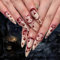 Clataly 24Pcs French Style Long Pointed Blood Droplet False Nail Red Flame Dyed Fake Nails Halloween Fake Nails Press on Nails for Women (A, 24)