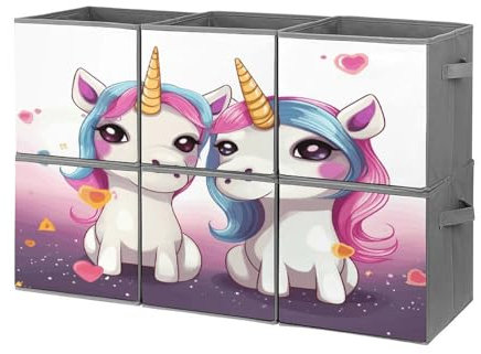 YKUDBN Collapsible Storage Box, Cute Unicorns Print Foldable Storage Bins with Handles, Durable And Stylish Organizer for Closet, Shelves, Bedroom