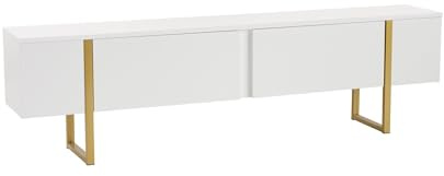 Stilvolles und robustes TV-Möbel, Weiß, Gold, 180 x 45 x 30 | aus 100% melaminbeschichteter Spanplatte, Stärke: 18 mm | perfekt für modernes Homeoffice & Arbeitszimmer, elegantes & funktionales Design